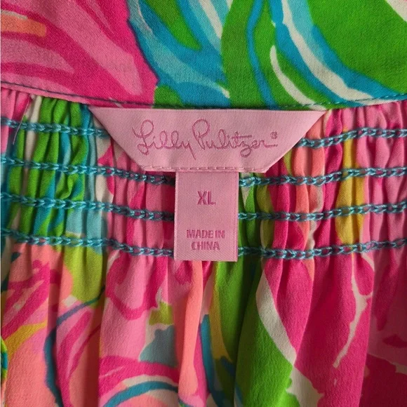 Lilly Pulitzer Pink, Green & Blue Floral Button-Front Blouse - Picture 4 of 4